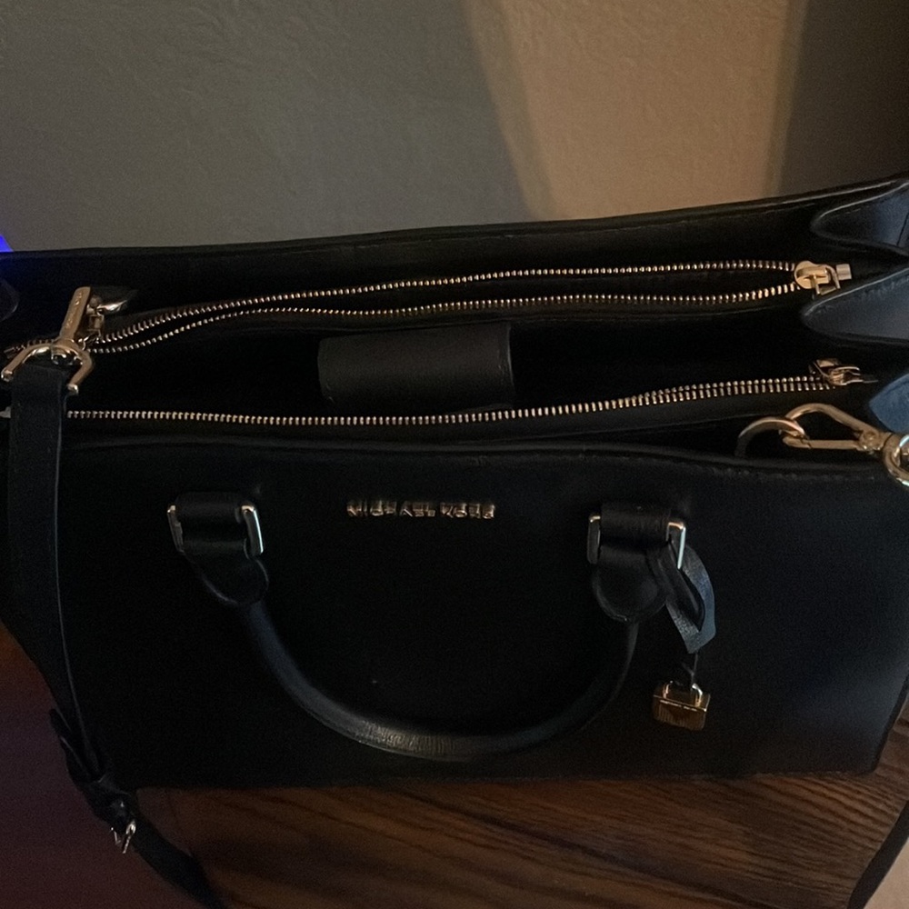 Stylish Black Michael Kors purse with gold accents, 4 compartments. - Picture 2 of 6